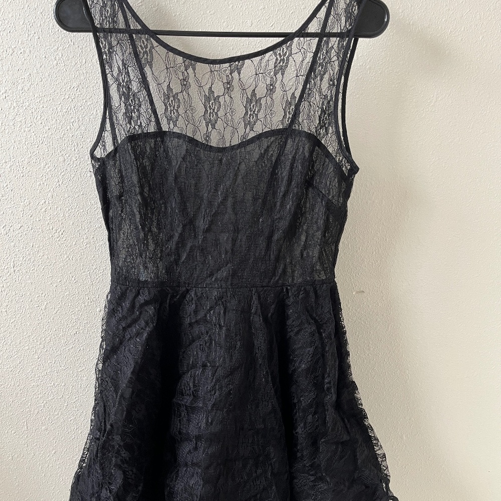 Black Lace Mini Dress, Size 6, Fit & Flare Dress, Tutu Dress